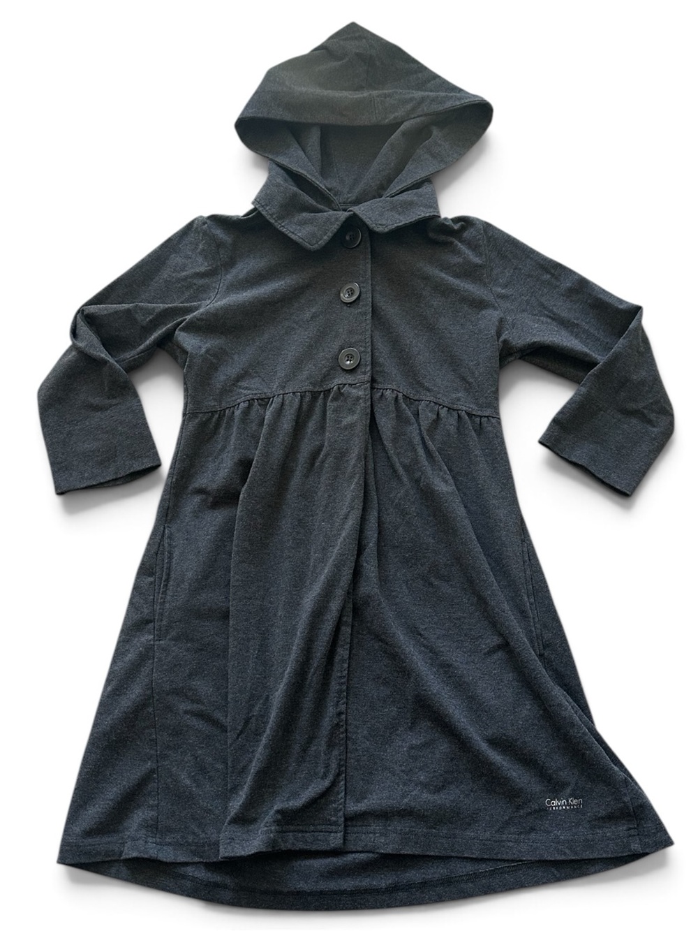 Calvin Klein Girls' Dark Charcoal Hooded Button-Front Knit Jacket